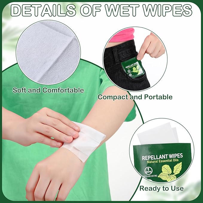 200 Pieces Travel Size Wipes Citronella Oil Individually Wrapped Wipes for Indoor Outdoor Travel Picnic Camping Hikes