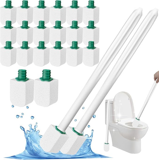 White Toilet Pumice Stone with 2pcs overlength Handle Toilet Brush,Pumice Stone Toilet Bowl Cleaner, Pumice Stone for Toilet,Toilet Stone,Bathtubs, Kitchen Sink, Grill,Tile. (22, White)