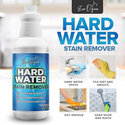 Evo Dyne Hard Water Stain Remover 32oz | Made in USA - Shower Door Cleaner, Clean Tile and Grout, Windows, Fiberglass, Tubs, Chrome (1-Pack)