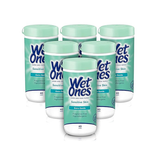 Wet Ones Hand and Face Wipes, Sensitive Skin Wipes | Unscented Wipes, Hand and Face Wipes Sensitive Skin, Wet Ones Sensitive Skin Wipes, 40 ct. Canister (6 pack)