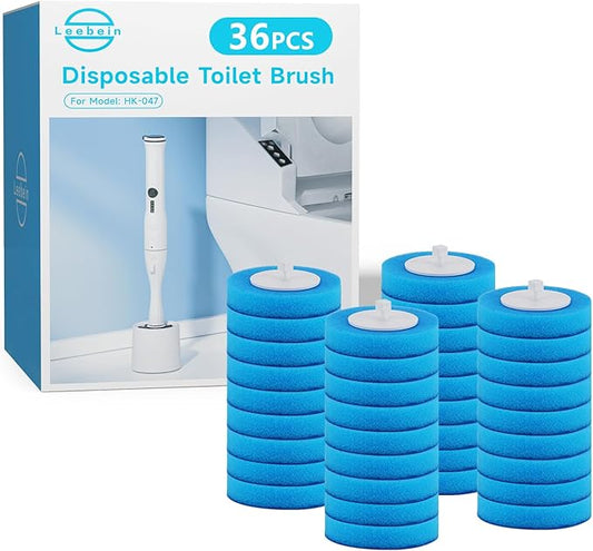 36PCS Disposable Toilet Brush Heads for Leebein HK-047 Electric Toilet Brush, 36 Wand Refills for Leebein Electric Toilet Bowl Cleaning Brush, 3 Layer Sponge Brush with Cleaner, Machine Not Included