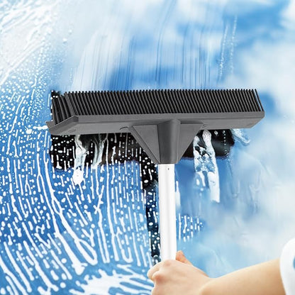 Silicone Pet Hair Broom, Carpet Cleaner, Salon Broom, with Built-in Window Washer Squeegee and 55" Metal Handle