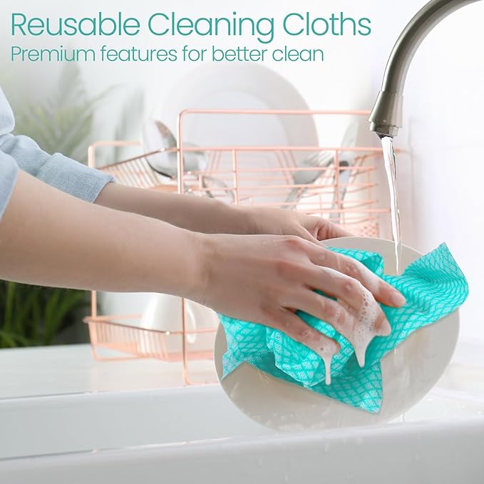Tioncy 400 Pcs Disposable Cleaning Cloths Reusable Handy Wipes for Kitchen Multi-Purpose Dish Towels and Dish Cloths Absorbent Cleaning Cloth Cleaning Wipes for Kitchen and Home(Green)