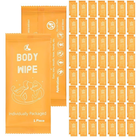 Timgle 200 Pcs Body Wipes Individually Wrapped Bath for Adults Face Hand Deodorant Body Wipes Pearl Pattern Wet Shower with Aloe Bathing Disposable Cleansing for Travel Gym Travel