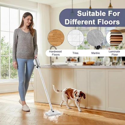 Steam Cleaner, 6 in1 Rotated Steam Mop Cleaner with 2 Modes, 2 Microfiber Pads, 400ML Removable Tank, 23FT Power Cable, Detachable Steam Mops for Floor, Laminate Floor, Tiles Cleaning (Sliver Gray)