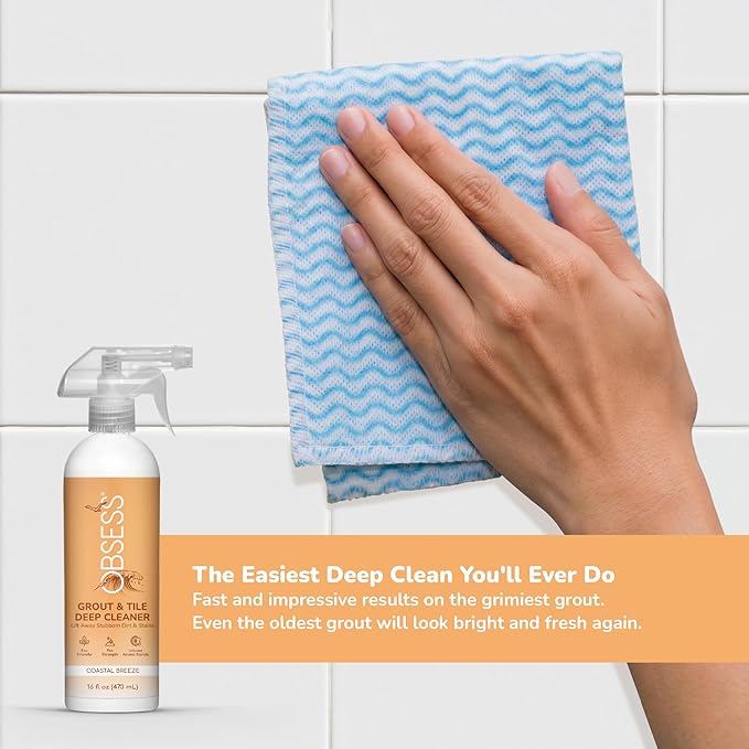 OBSESS Grout & Tile Cleaner: Grout Cleaner for Tile Floors | Bathroom Tile Cleaner | Non-Toxic Professional Strength Brightener | Ceramic Tile and Grout Cleaner, also for Marble, Granite