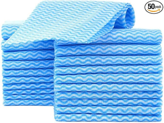 JEBBLAS Reusable Handi Wipes Disposable Cleaning Cloths Dish Towels and Dish Cloths Reusable Towels,Handy Cleaning Wipes, 50 Count/Pack,Blue