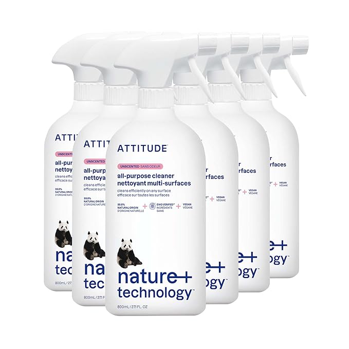 ATTITUDE All Purpose Cleaner, EWG Verified Multi-Surface Products, Vegan, Naturally Derived Multipurpose Cleaning Spray, Unscented, 27.1 Fl Oz (Pack of 6)