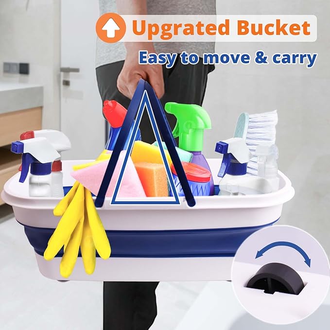 Collapsible Mop and Bucket Set, Bafezoze Microfiber Dust Mop, Floor Scrubber, Grout Brush with Long Handle for Bathroom RV Tile Cleaning