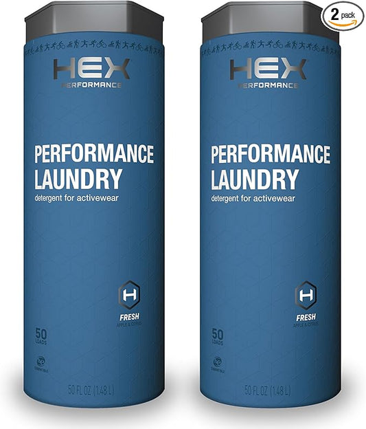 HEX Performance Laundry Detergent, Fresh, 100 Loads (Pack of 2) - Designed for Activewear, Eco-Friendly, Concentrated Formula