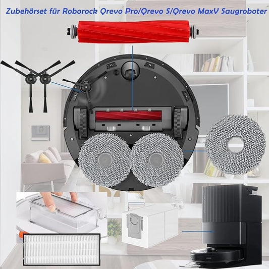 20Pcs Accessories Replacement Parts for Q Revo S, Qevo Pro, Qrevo MaxV [Not for Q Revo] Robot Vacuum, 2 Main Brush, 4 Mop Pads, 6 Dust Bag, 2 HEPA Filter, 4 Side Brushes, 1 Cleaning Tool