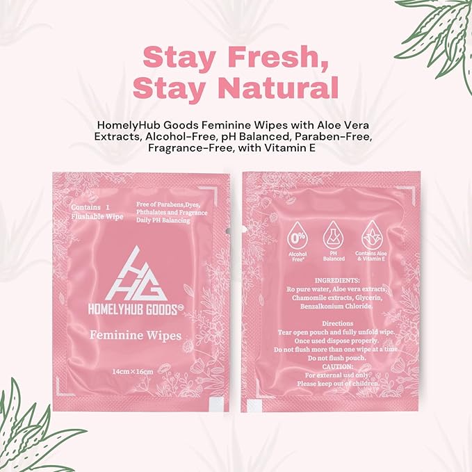 Feminine Flushable Individually Wrapped Traveling Non Scented Wipes.