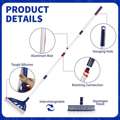 Magic Air Broom Household Silicone Broom for Floor Cleaning, Multifunctional Floor Squeegee with 60’’ Aluminum Adjustable Handle, Pet Hair for Glass, Fine Dust, Hair, Liquids (Blue)