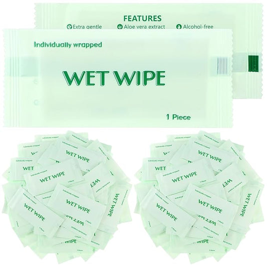 Timgle 300 Pack Individually Wrapped Wet Wipes Bulk Travel Size Unscented Hand Wipes Packets, Wet Napkins Clean Hands Quickly for Travel Homeless Restaurant Barbecue Wedding(Green)