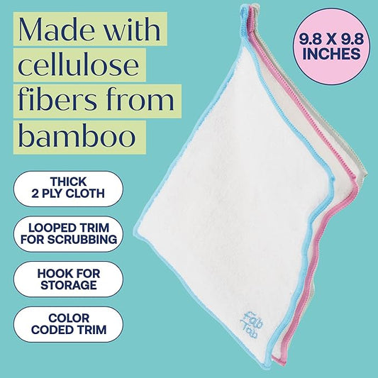 FABTAB High-Performance Bamboo Cleaning Cloths - 7 Pack Reusable & Super Absorbent Towels for Household, Kitchen, and Auto Care | Ideal for Dusting and Vehicle Detailing (Large)