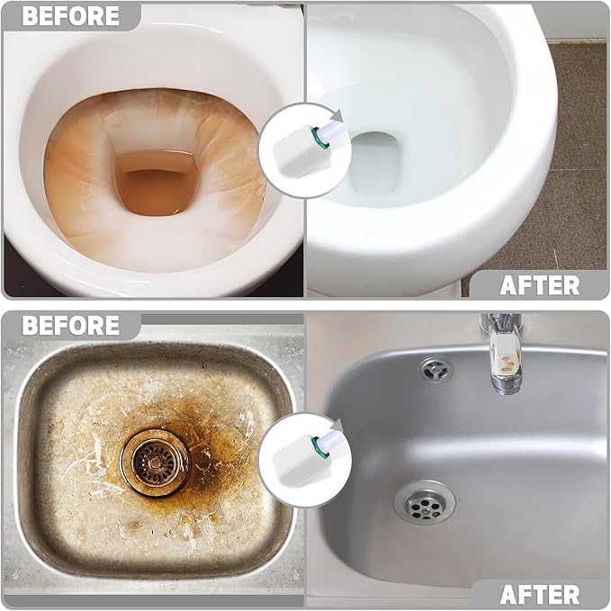 White Toilet Pumice Stone with 2pcs overlength Handle Toilet Brush,Pumice Stone Toilet Bowl Cleaner, Pumice Stone for Toilet,Toilet Stone,Bathtubs, Kitchen Sink, Grill,Tile. (22, White)