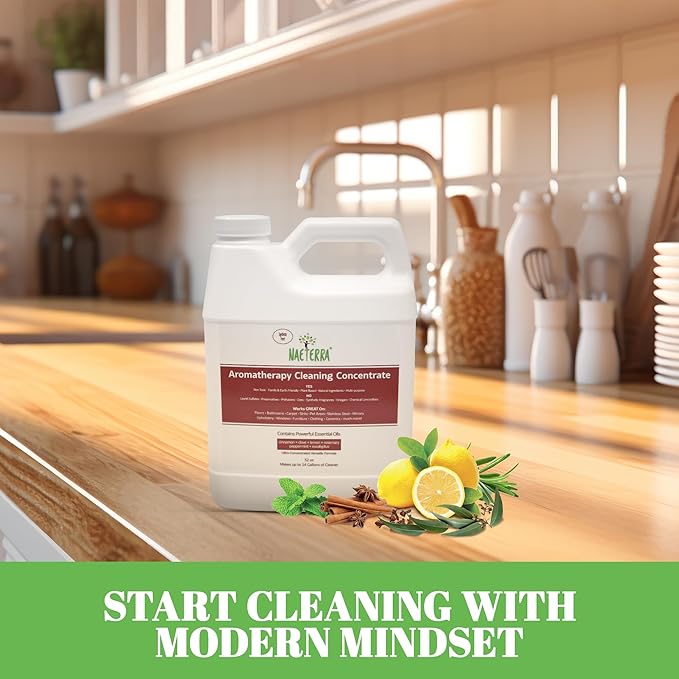Naeterra Aromatherapy Cleaning Concentrate – 32 oz Natural Multi-Surface Cleaner – Essential Oil Powered, Non-Toxic, Biodegradable – Makes 12 Gallons – Safe for Families & Pets