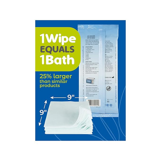 Nurture Rinse Free Bathing Wipes for Adults w/Aloe | Waterless Cleansing for sensitive skin | Disposable Adult Body Bath Wet Wipe for Disabled Bedridden | 64 wipes