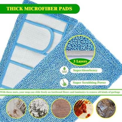 4 Pack Reusable Microfiber Mop Pads for Swiffer Sweeper and All 10-12 Inch Flat Mop Upgraded Wet Dry Cleaning Pads for All Hard-Floor