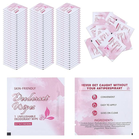 200Pcs Travel Deodorant Wipes, Travel Size Mini Deodorant Wipes Bulk for Homeless, Individually Wrapped Body Cleaning Supplies for Women Wet Armpit for Body Cleaning Rose