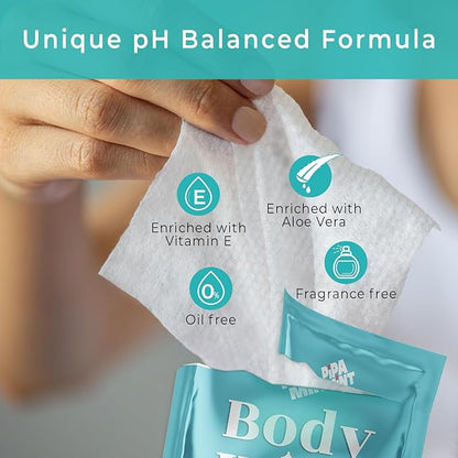 Wet Wipes Enhanced with Vitamin E and Aloe Vera | Makeup Remover Wipes, Face Wipes, Body Wipes for Adults Fragrance Free, Shower Wipes for Women & Men, Mini Travel Essentials (40 Individually Wrapped)