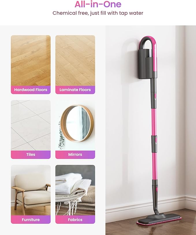 Schenley 7-in-1 Steam Mop Dual-Rod Design with Detachable Handheld Steamer for Walls, Grouts, Hard Floors, Tiles, includes Multi-purpose Accessories and Washable Microfiber Pads