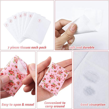 100 Packs Tissue Packs Floral Travel Tissues Packs Pocket Facial Tissues Soft Mini Small Tissues Travel Size Bulk 3 Ply Tissue Packs for Wedding Holiday Spring Picnic Party, 7 Sheets Each Pack