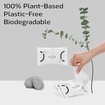 Nolla Flushable Wipes Travel Packs, 100% Plant-Based, Plastic-Free and Biodegradable - Unscented + Soothing Aloe and Vitamin E 240 Count (20 Packs of 12)