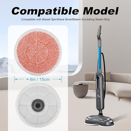 3897A Steam Mop Pads for Bissell SpinWave SmartSteam Scrubbing Steam Mop - Replacement Rotating Mop Head Fit 3897A 3712 3712W, Model No 1641112-6 Pack