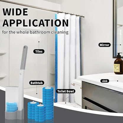 Disposable Toilet Brush, Toilet Bowl Cleaner Brush with 24 Refills, Toliet Wand Kit Wall-Mounted, Toilet Bowl Disposable Scrubbers, Storage Caddy and 24 Refill Heads for Bathroom Cleaning