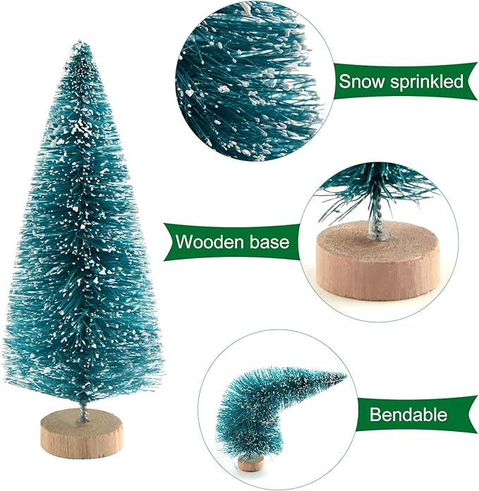 KUUQA 66Pcs Mini Christmas Trees - Bottle Brush, Sisal Snow Pine, Architecture Trees for Winter Snow Ornaments, Christmas Decorations, Diorama Models - Small Size