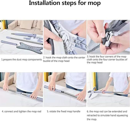 Household Dust Mop Washable Dust Mops for Floors Convenient Wet Mopping Innovative Dust Mops for Hardwood Floors Microfiber Wet Mop Pads Wet Dry Dual-Use Mop (Grey)