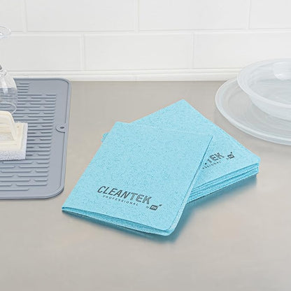 Clean Tek Professional 13 x 15 Inch Cleaning Cloths, 5 Reusable Cloth Towels - Machine Washable, Absorbent, Blue PVA Microfiber Cleaning Rags, Fast Drying, For Windows Or Cars - Restaurantware