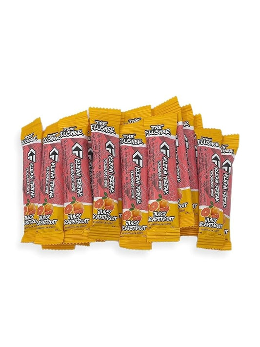 THE KLEAN FREAK FLUSHER - 100 Pack FLUSHABLE WIPES Flushable Wipes For Adults & Kids Unscented/Scented - 100% BIODEGRADABLE Individual Wrapped Travel WET Wipe for Toilet - Juicy Grapefruit