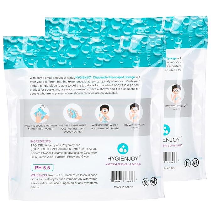 HYGIENJOY--Rinse Free Bathing Wipes (50-counts) Body Wipes For Adults Bathing--Extra Thick,No Residue Shower Wipes for Adults no rinse,For the Elderly,For the Injured,For the Bedridden,Also For