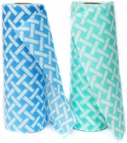 JEBBLAS Disposable Cleaning Towels Dish Cloths Reusable Towels, Quick-dry 50 Count/Roll (Blue & Green)