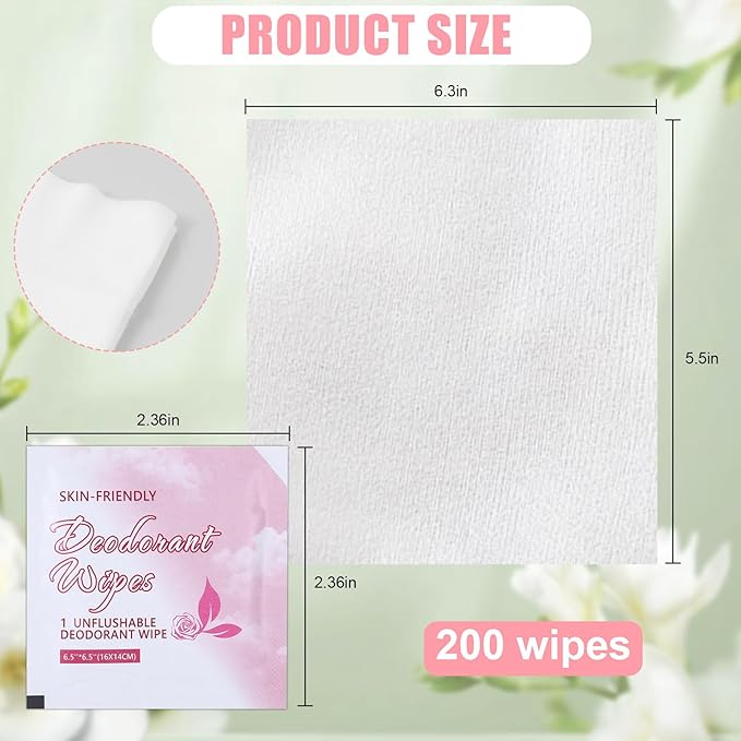 200 Pcs Deodorant Wipes Individually Wrapped Mini Deodorant Travel Size Wet Armpit Wipes Travel Deodorants Bulk for Women Men Homeless Personal Cleansing Wipe Butt Hands Face Underarm Sports(Rose)