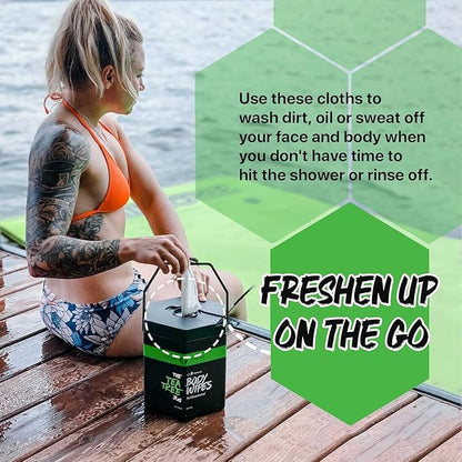 Body Wipes - for Face and Body, No Water, Wipe Away Sweat and Odor, Large Textured, Travel, Gym, Camping and More, 120 Cnt Jug (Tea Tree)