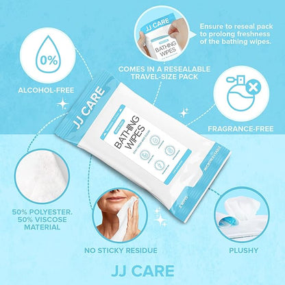 JJ CARE Body Wipes for Adults Bathing - Pack of 25 Shower Wipes For Adults Rinse Free, 200 Count Disposable No Rinse Disposable Washcloths, Waterless Body Wash for Elderly