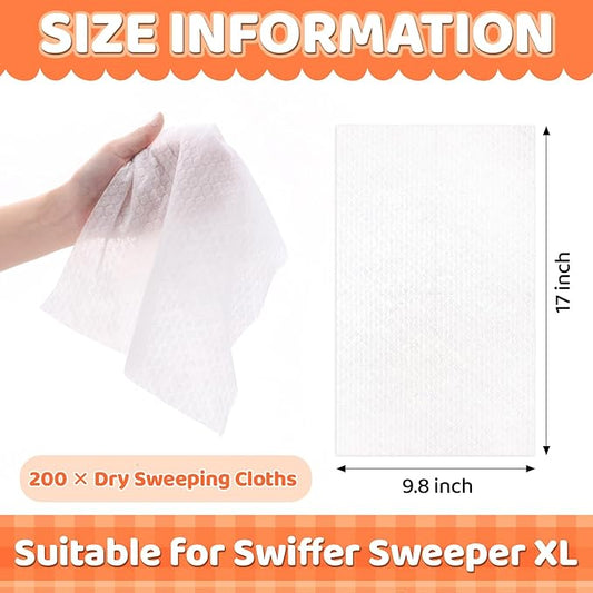 Maxcheck 200 Count Dry Sweeping Cloths X Large Refills 17'' x 9.8'' Dry Mop Refills XL Disposable Mop Pads Floor for Sweeping Cleaning Scrubbing Hardwood