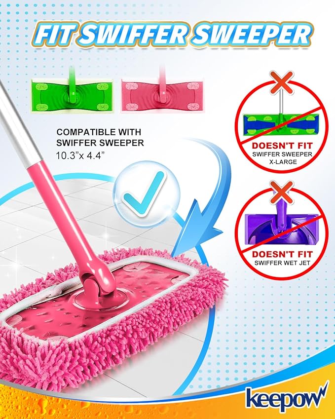 Reusable Dry Sweeping Cloths Microfiber Wet Mop Pads Compatible with Swiffer Sweeper Mop Replacement Sweeping Mopping pad Refills for Hardwood Surface Floor Cleaning (4PCS)