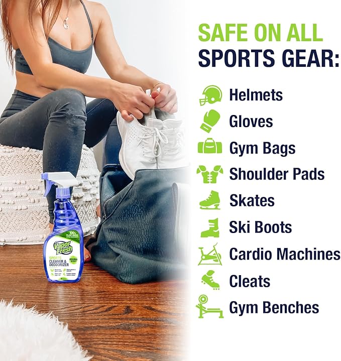 Sports Cleaner and Deodorizer - Sports Gear Odor Eliminator, Boxing Glove Deodorizer, Gym Equipment Spray, Natural and Plant Based, 16 Fl Oz (12-Pack)