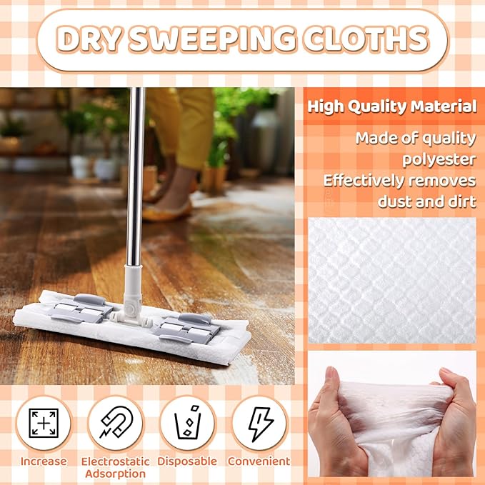 Maxcheck 200 Count Dry Sweeping Cloths X Large Refills 17'' x 9.8'' Dry Mop Refills XL Disposable Mop Pads Floor for Sweeping Cleaning Scrubbing Hardwood