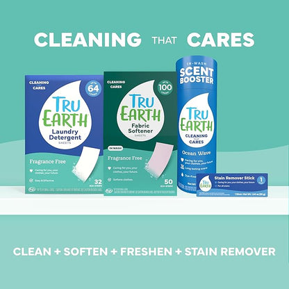 Tru Earth Hypoallergenic, Eco-friendly & Biodegradable Plastic-Free Laundry Detergent Sheets/Eco-Strips for Sensitive Skin, 32 Count (Up to 64 Loads), Fragrance-Free