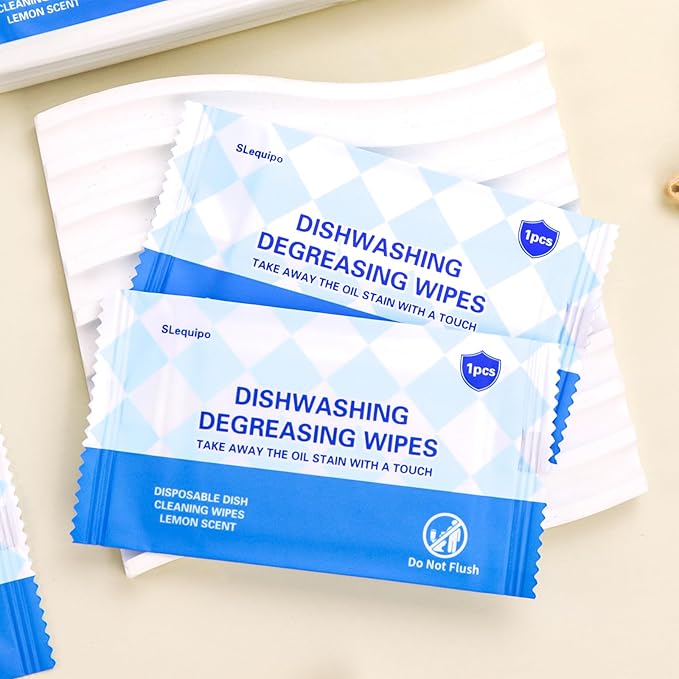 100 Pcs Dish Cleaning Wipes Individually Wrapped - Portable Travel Dish Soap Wipes, Lemon Scent