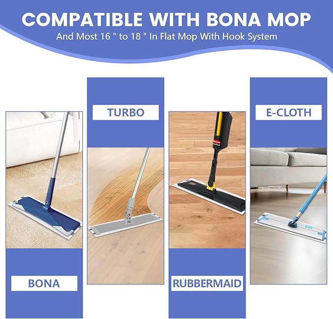 60 Pack Disposable Microfiber Cleaning Pads for Bona Mop | Heavy-Duty Replacement Pads Compatible with 15-18 inch Spray Flat Mops | Multi-Surface Hardwood Floor Cleaner Pad Refills