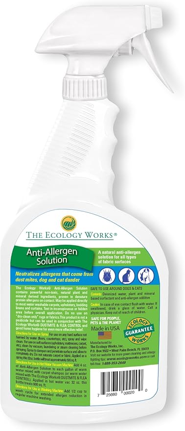 Ecology Works Anti-Allergen Solution - For Cleaning Home, Bedding, & Furniture Naturally with E book Tips