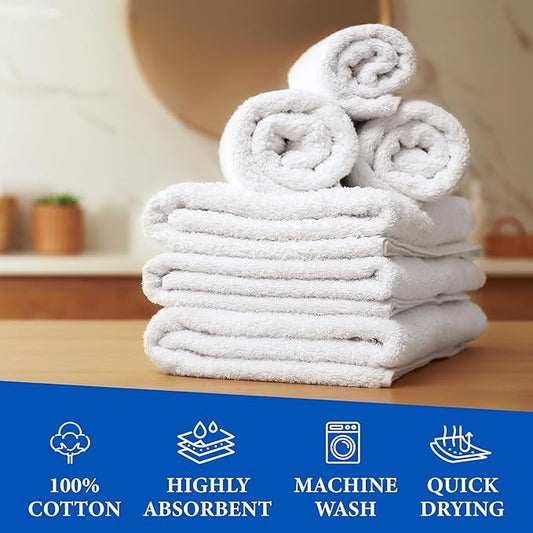 GREEN LIFESTYLE Terry Kitchen Bar Mops Kitchen Towel 12 Pack, Pure Cotton White Dish Cloths, Rags, Restaurant Cleaning Towels Ring Spun 100% Cotton, 14x17 inches