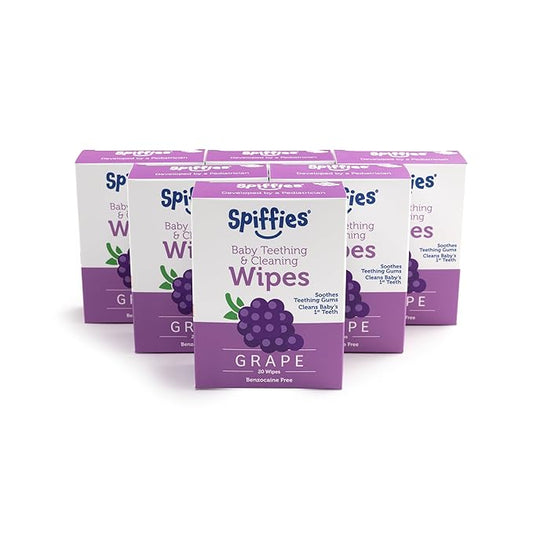 Baby Teeth Wipes - Grape Flavor, Xylitol-Enriched Baby Gum Cleaner & Dental Wipes for Teething Relief and Teeth Cleaning - Safe for Infants & Toddlers, 20 Count (Pack of 6)