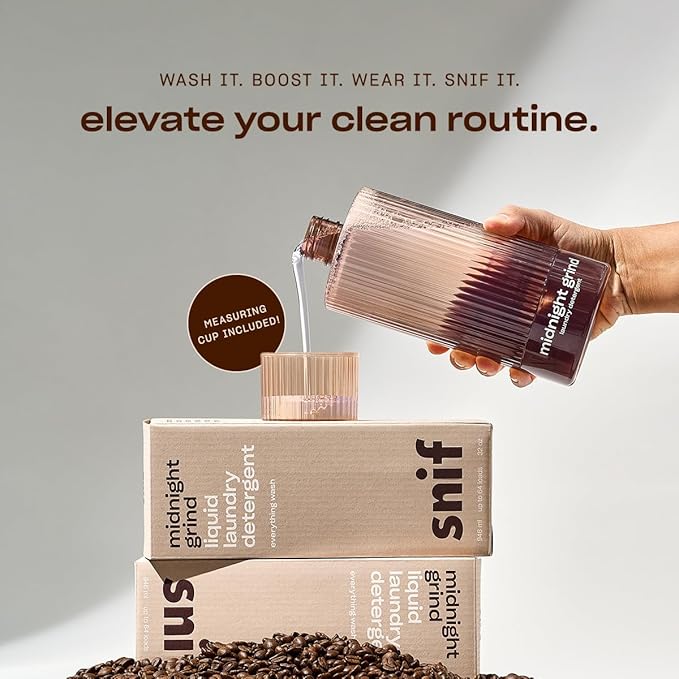 Snif Midnight Grind Laundry Detergent, Bold, Rich Espresso Scent, 64 Loads, Non-Irritating to Skin, Clean, Non-Toxic, Vegan, Cruelty Free, 32oz